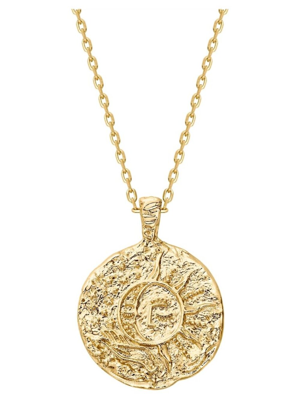 14K Gold Plated Engraved Coin Pendant Necklace Cubic Zirconia 20"